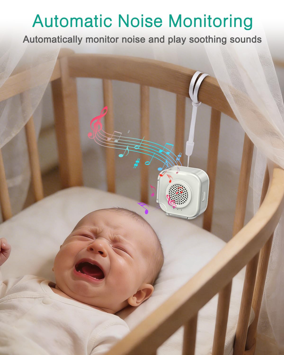 ORIA Machine à Bruit Blanc Portable, 28 Sons Apaisants, Veilleuse 3 Niveaux, Minuterie 15/30/60min, Batterie 1000mAh USB-C, Bluetooth, Aide au Sommeil pour Bébé Adulte Maison Voyage Bureau