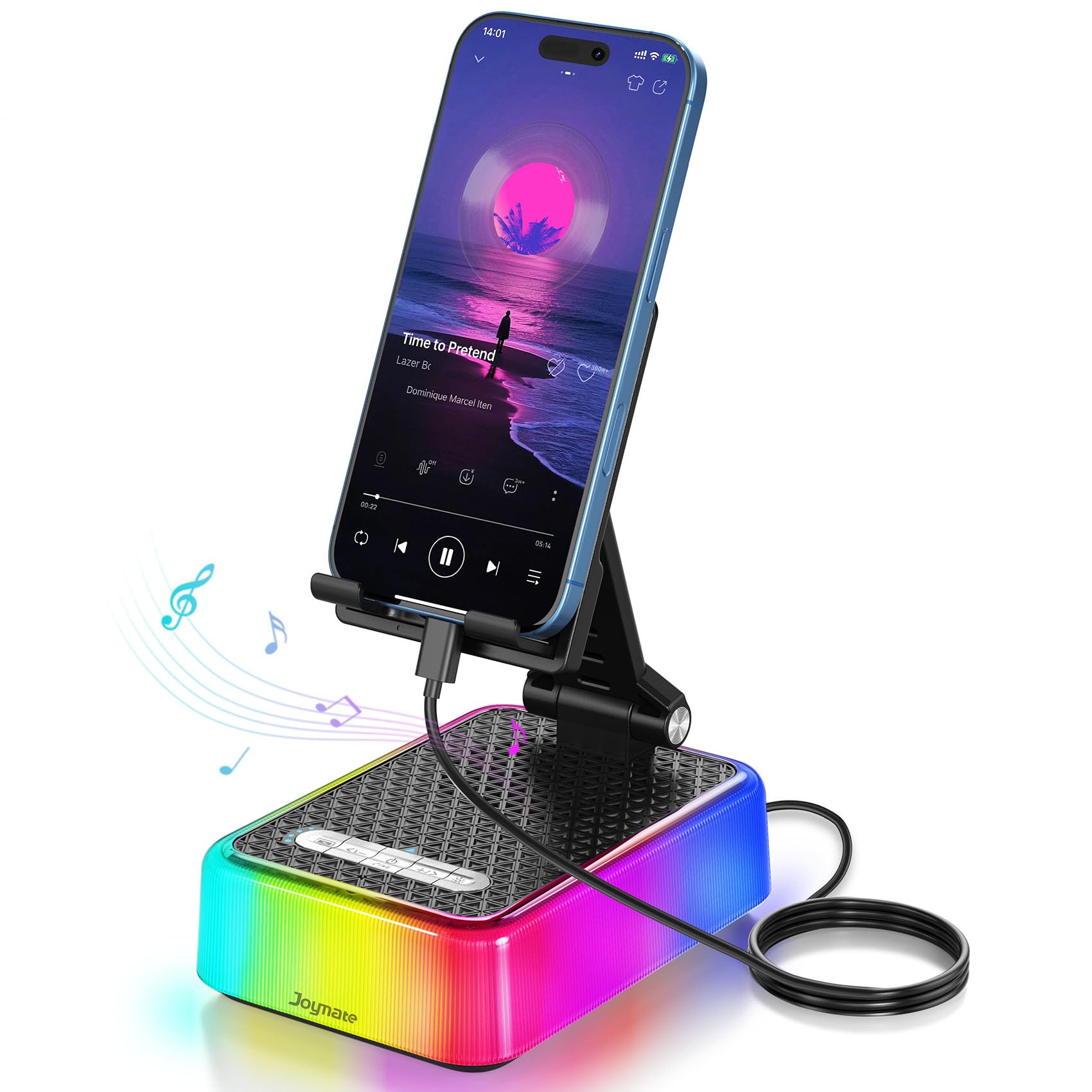 Joymate Gifts for Men and Women, Charger Phone Stand with RGB Lights and Bluetooth Speaker, Birthday Gifts for Husband,Wife and Teens Adjustable Angle Cell Phone Holder Valentine Gifts (Black)