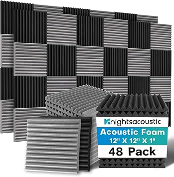 48 Pack Sound Proofing Panels, 1" X 12" X 12" Acoustic Wall Foam Panels, Soundproofing Acoustic Panels, High Density Soundproof Acoustic Absorbing Panels for Podcast Studio, Offices, Black+Grey