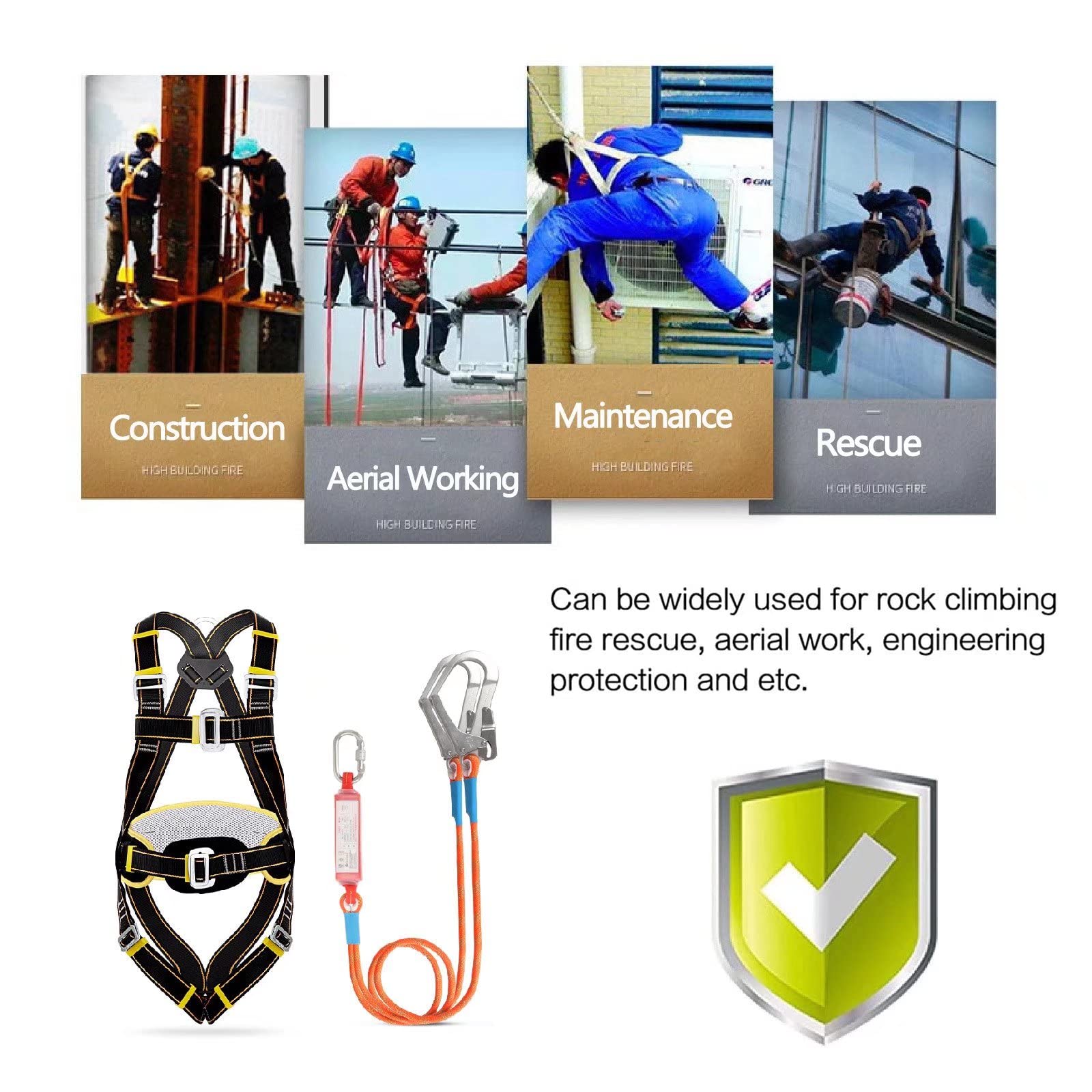 SwaYve Arnés de Seguridad para Trabajar en Altura, Equipo de Protección Contra Caídas de Cuerpo Completo para Trabajar en Escalada en Techos