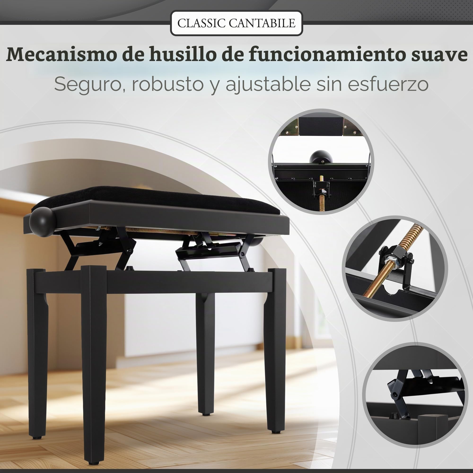 Classic Cantabile Banco para Piano Madera de Nogal Negra Mate