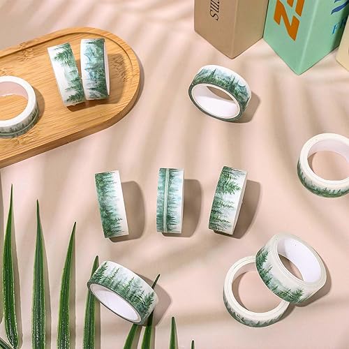 Miniatura 25 de Whaline 12 rollos de cintas washi verdes, acuarela, plantas, eucalipto, cinta adhesiva de hojas verdes, cinta decorativa para álbumes de recortes