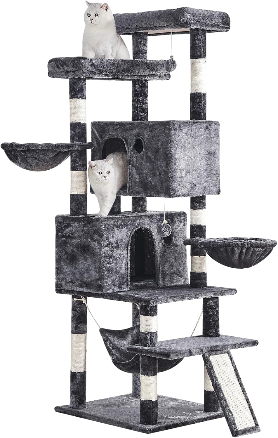 Cat Tree for Indoor Cats Large Adult, 66.9 Inches Multi-Level Tall Cat Tower with Sisal Scratching Posts, Large Plush Perches, Spacious Condos, Baskets, Hammock & Scraping Ladder (Dark Gray)