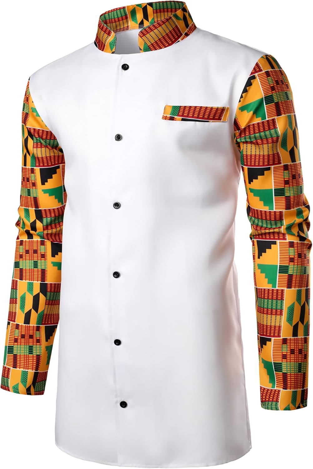 ZEROYAA Men's Kente Print Suit Long Sleeve Button up African Dashiki Shirt and Pants Ethnic 2 Piece Outfit - Image 3