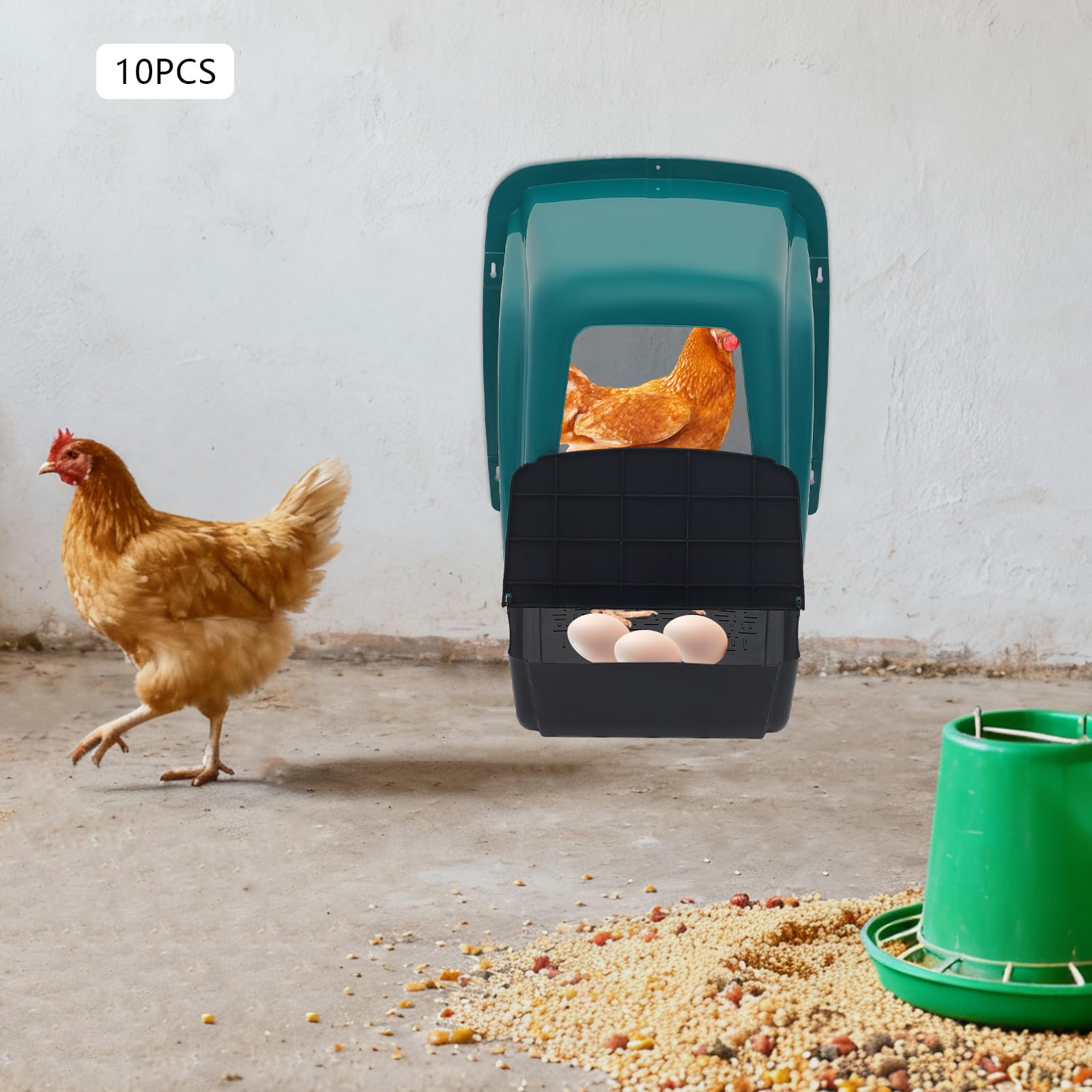 Nido de pollo, de plástico, 10 unidades, con bandeja de huevos, para gallinero, suelo inclinado, nido de aves – accesorios de gallinero, fácil limpieza