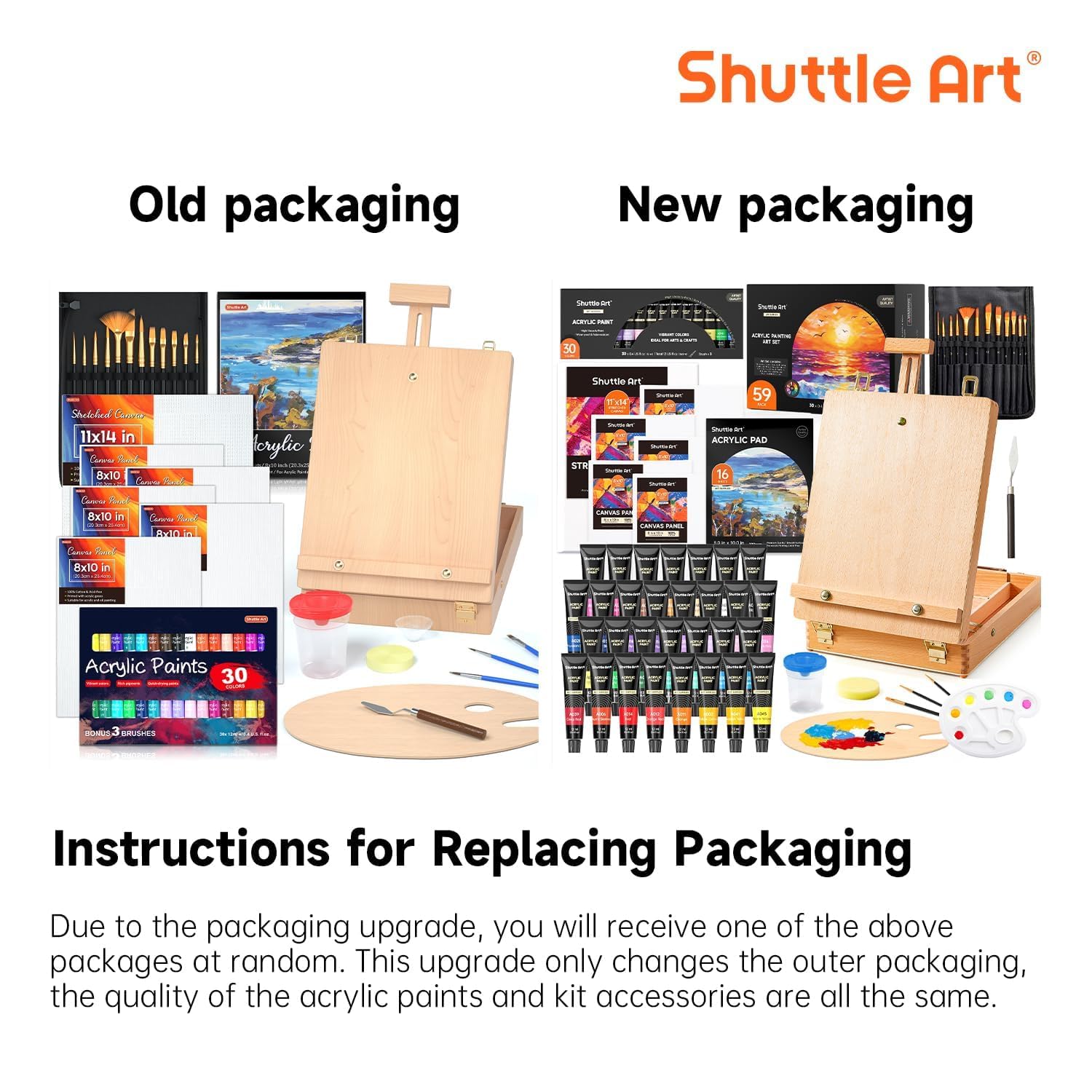Shuttle Art Assortimento di pittura acrilica, 59 impacchettare articoli di pittura professionale con pannelli di legno Easel, 30 Colori Acrilici, tela, spazzole, tavolozza, Kit per adulti