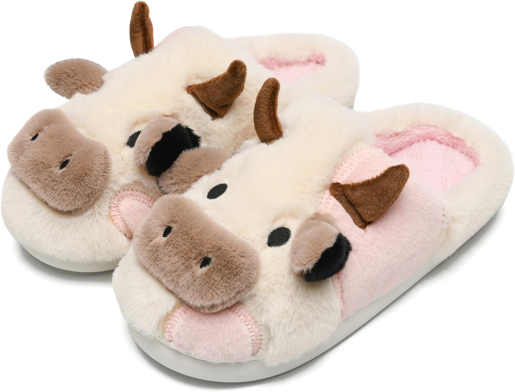 Cow Slippers for Women and Men, Fluffy Cute Cozy Cartoon Fuzzy Cow House Slipper Womens Milky Cows Animal Preppy Funny Kawaii Pillow Cloud Fall Winter Bedroom Home Shoes for Indoor and Outdoor