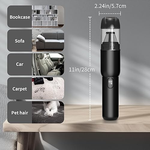 Miniatura 7 de Aspiradora de mano para automóvil, inalámbrica portátil de 20 KPA, potente succión con luz LED, inflador de aire 2 en 1, mini recargable de bajo