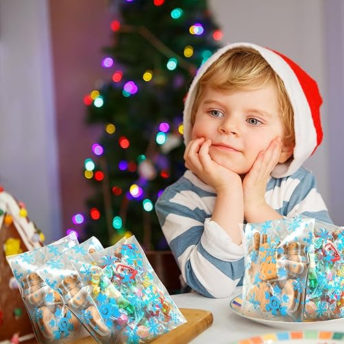 Miniatura 6 de 500 bolsas autoadhesivas de Navidad, bolsas autoadhesivas para galletas, celofán, copo de nieve, bolsa transparente para dulces para panadería,