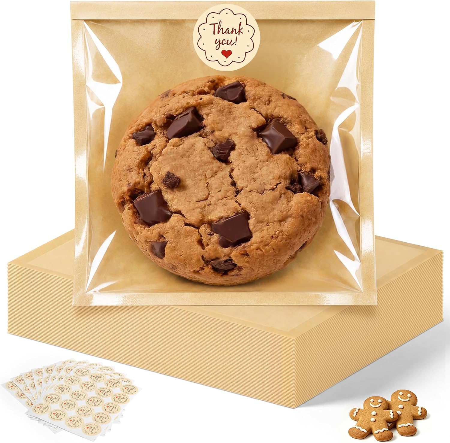 160 PCS Cookie Bags, 5.7x6.5Inches Cookie Bags with Window with Stickers, Heat-Sealable Grease & Moisture-Proof Treat Bag, Bake Goods Packaging for Home/Party Favors/Treats/Pastry