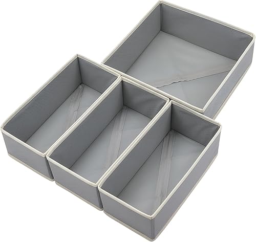 Miniatura 11 de Organizador de cajones de ropa, juego de 4 cubos de almacenamiento de tela beige, pequeños divisores de cajones de 11 pies para ropa de bebé