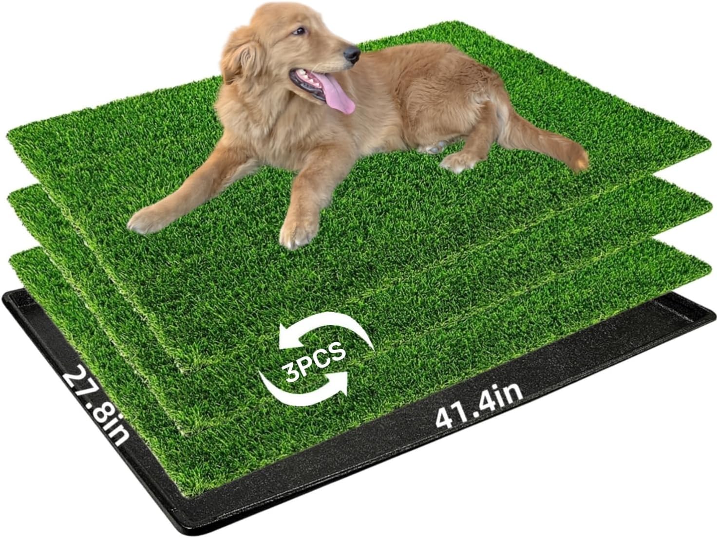 Large Dog Grass Pad with Tray: 3-Pack Fake Grass, 41.4 x 27.8 in, Dog Potty Tray, Ideal for Medium & Large Dogs - Perfect for Indoor Use, Potty Training