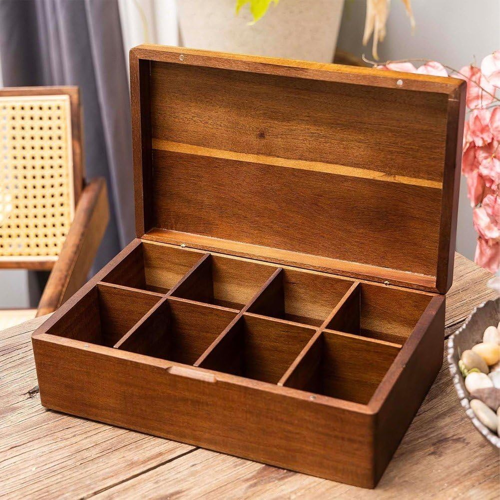 Caja De Madera para Té, 8 Rejillas, Multifuncional, con Tapa, para Guardar Bolsitas De Té, Organizador para Hogar, Armario, Cocina, Decoración