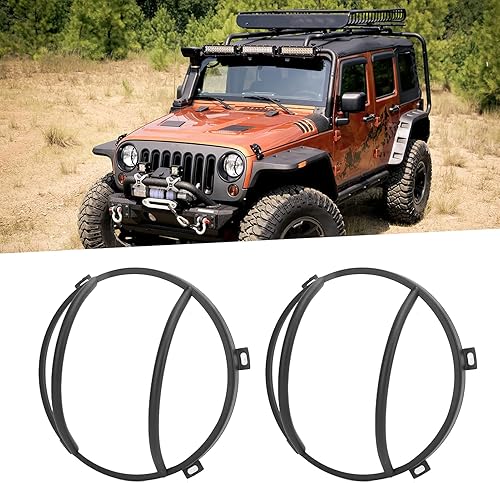 Miniatura 3 de Fydun Funda para parrilla de faros delanteros, par de protectores de hierro negro para Wrangler JK 2007-2017