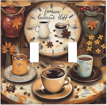 Light Switch Cover Coffee Mug Romanticized Country Life 2 Gang Wall Plate Double Light Switch Plate Toggle Decorative Outlet Covers Electrical Switchplate for Bathroom Bedroom Decor