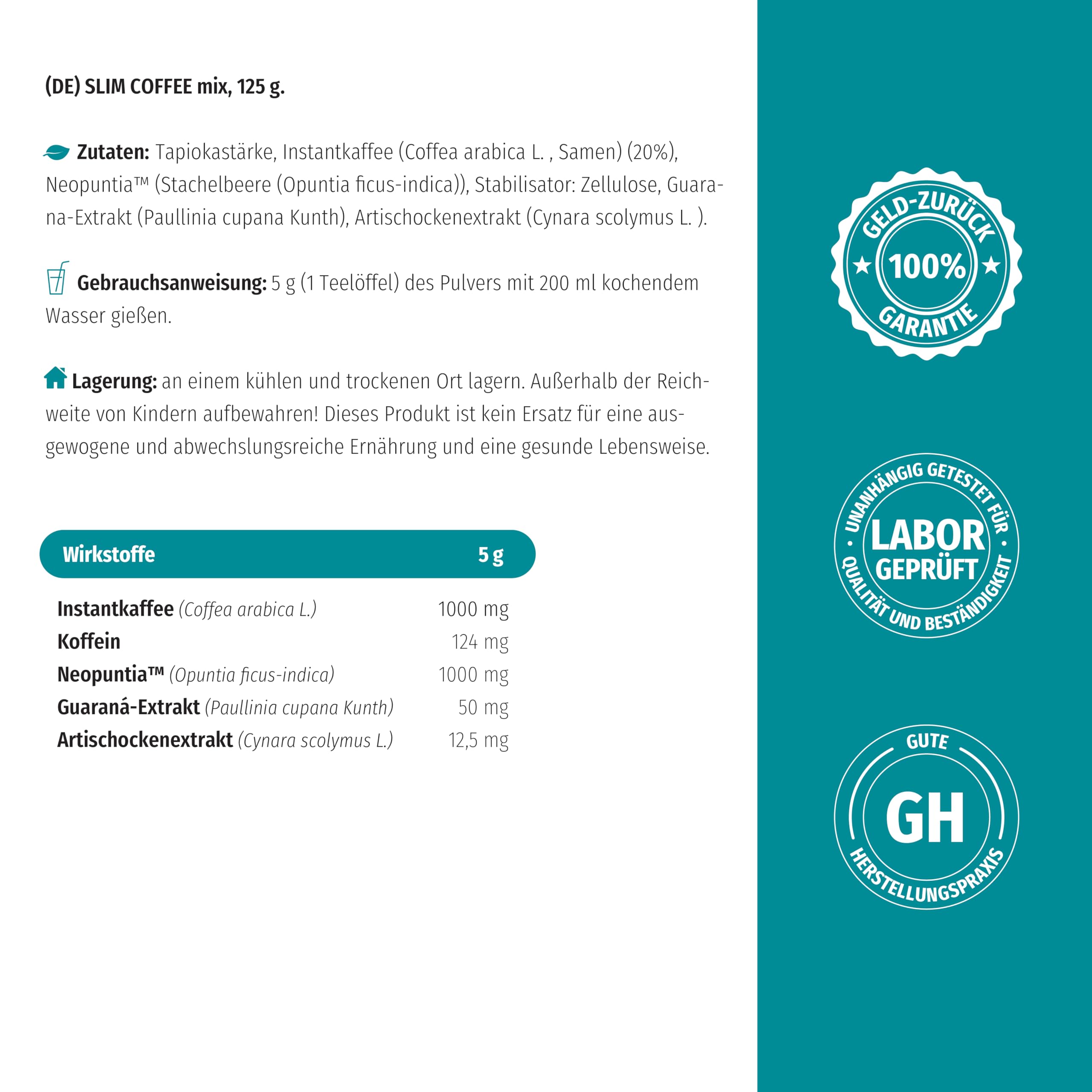 Nature's Finest Sl!m Coffee, Instant-Kaffee 625 g (5er Pack) | Instant-Kaffee (20 % Arabica) mit Neopuntia Kaktusfeige, Guarana & Artischocke - aromatisch, schnell gemixt