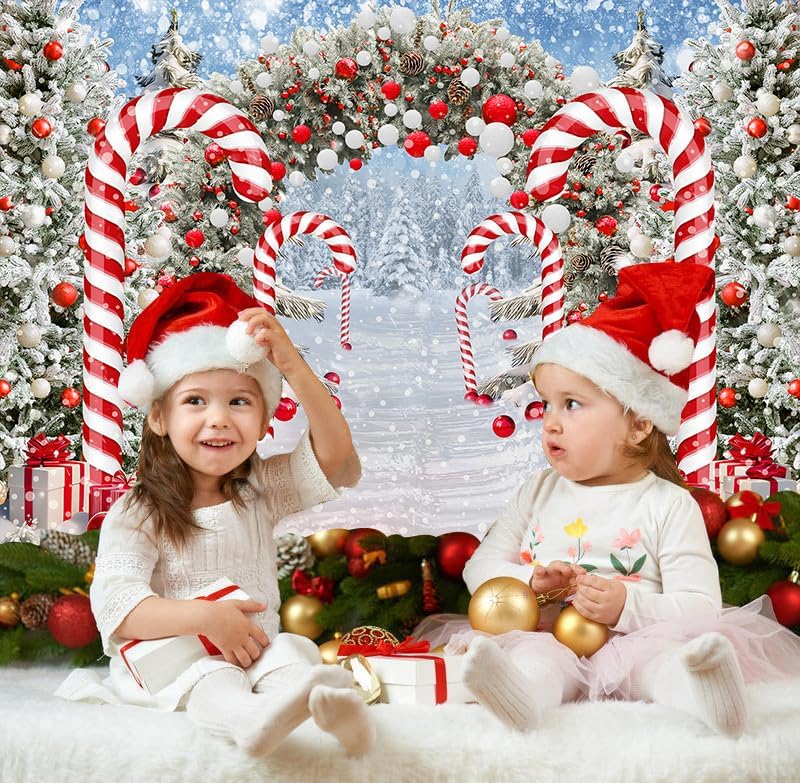 8x6フィート メリークリスマス 杖 キャンディ写真 背景 クリスマス ツリー 冬 雪 世界 森 背景 ベビーシャワー 新生児 ポー