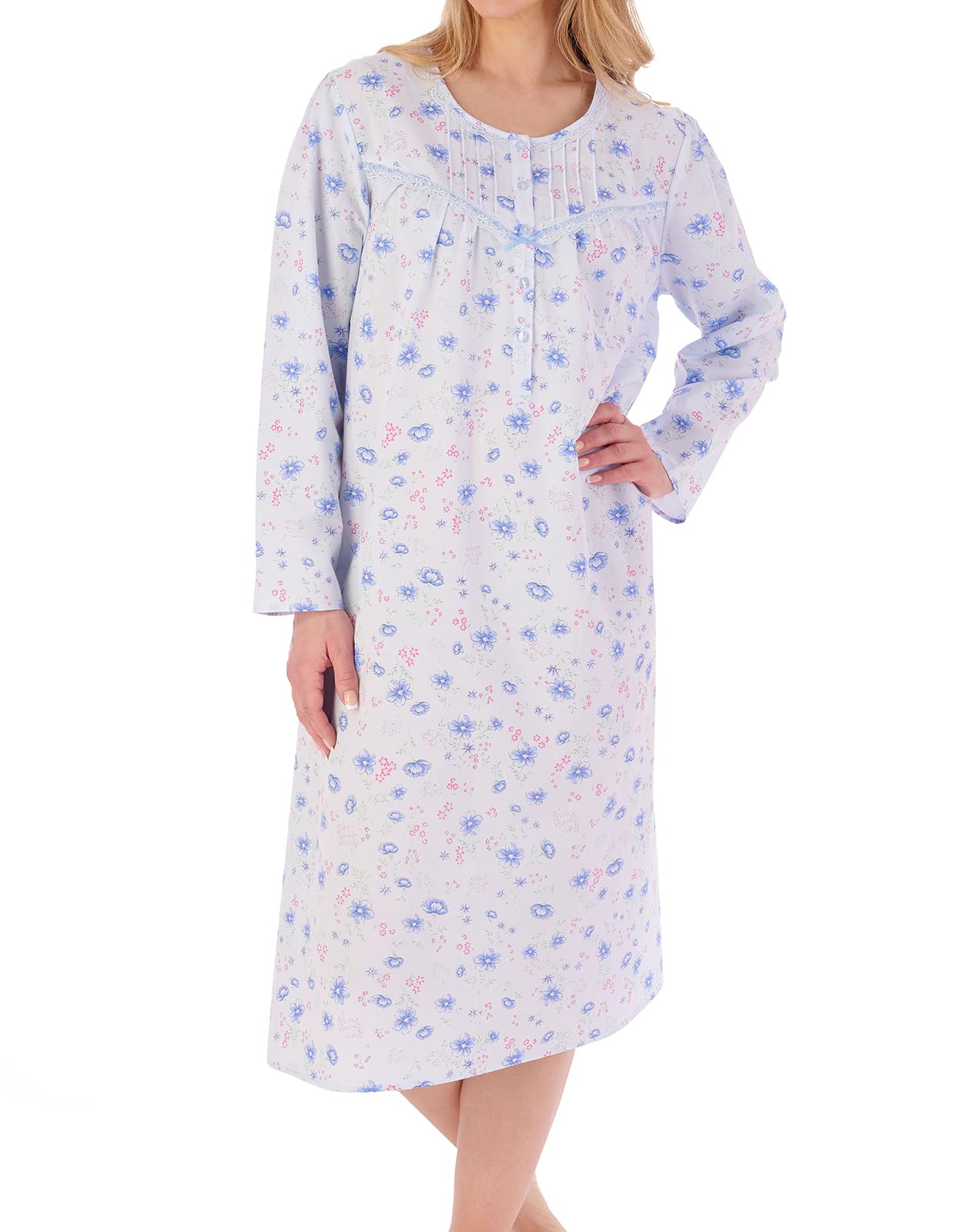 Slenderella Long Sleeve Cotton Nightie ND02201 Blue 24-26