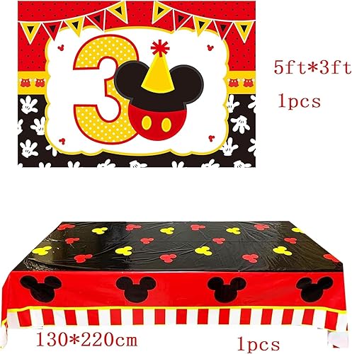 Miniatura 4 de Suministros de fiesta de cumpleaños de Mickey para 3er cumpleaños, decoración de fiesta de Mickey que incluye remolinos colgantes, letrero de