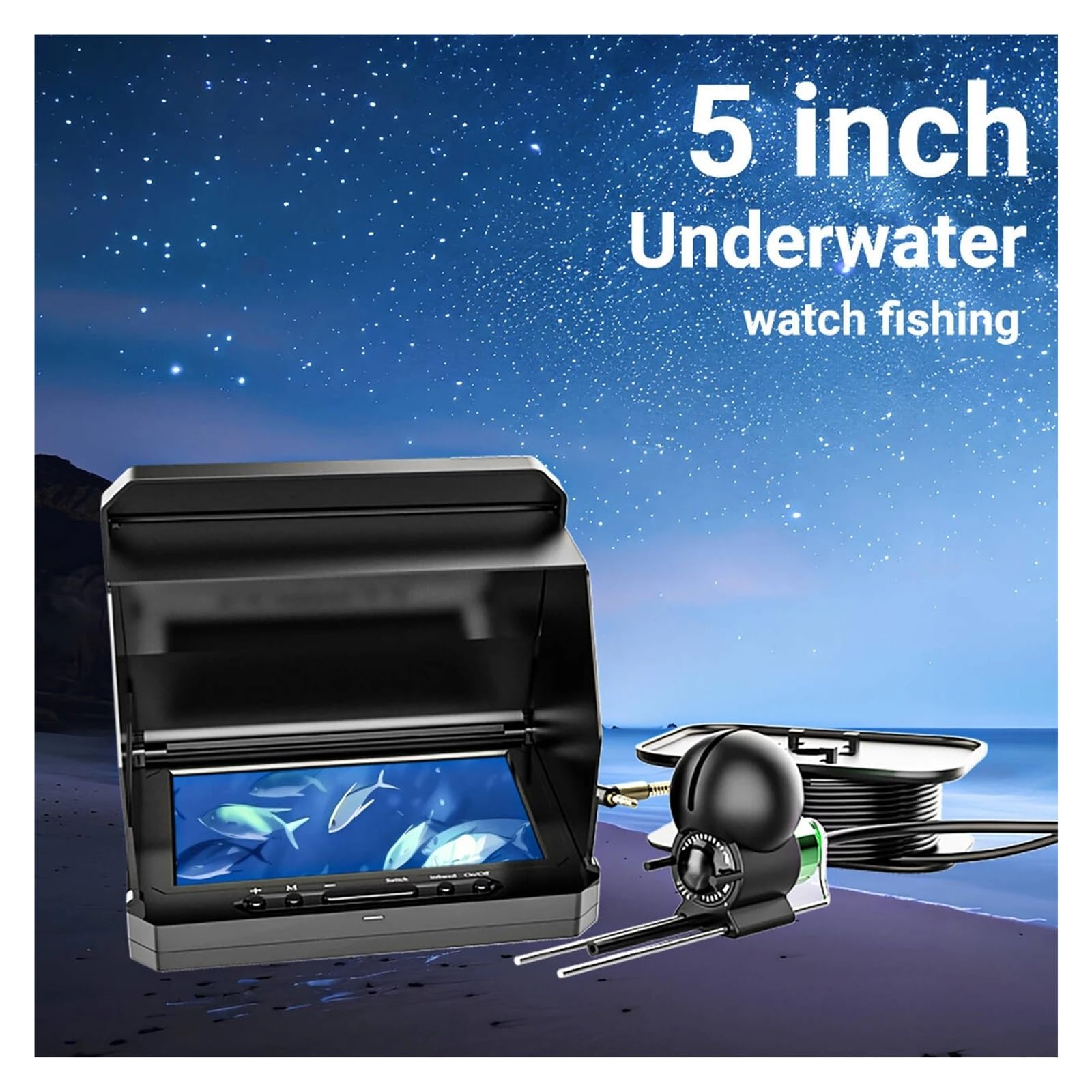 Detector de Peces, Cámara de Pesca submarina 5'' HD 1080P Ice IR y LED buscador portátil for la Oscuridad(30m)