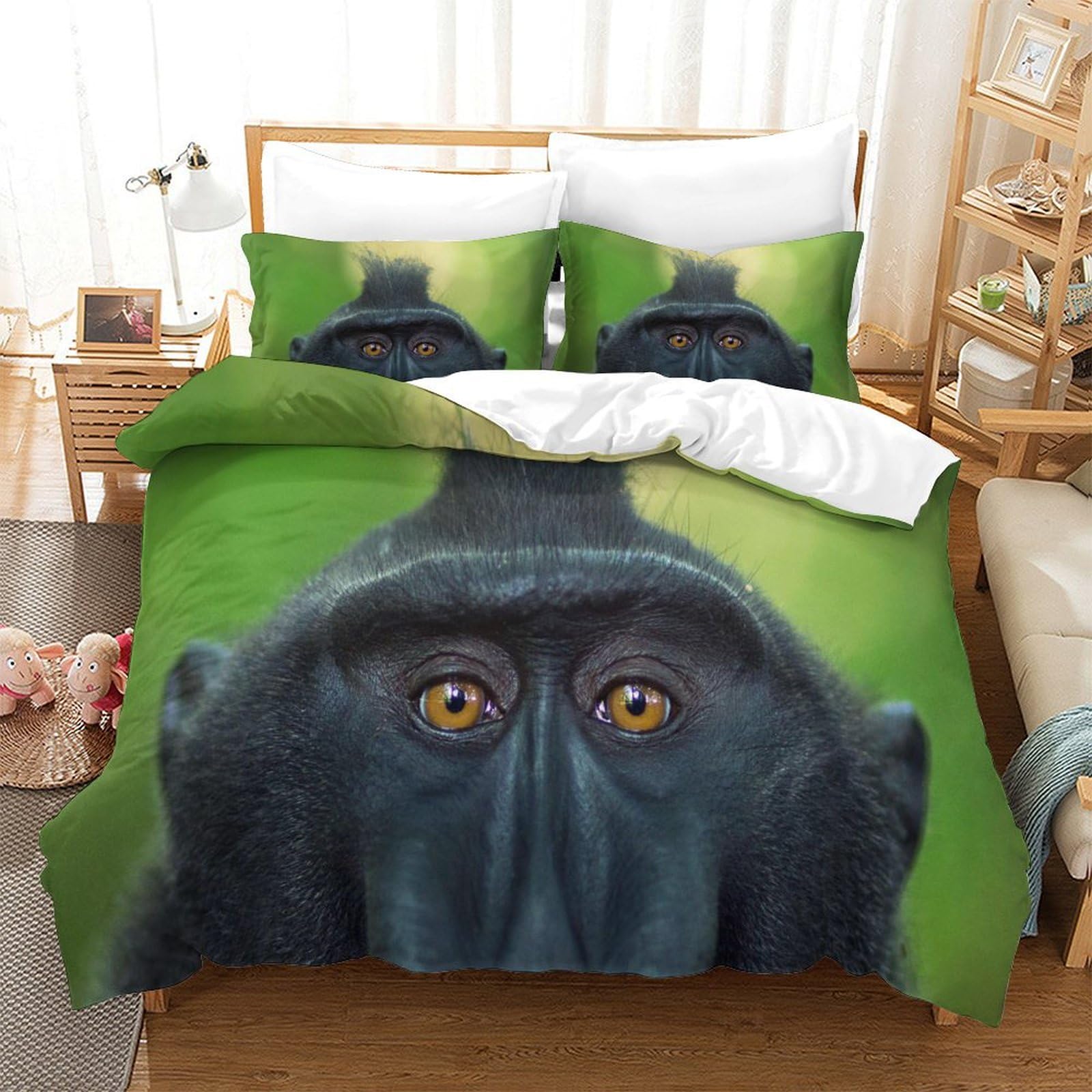 P1S9U7W5Y Wildlife Jungle 3D Printed Monkey Duvet Cover Set 3pcs Microfiber Animal Bedding Set Single
