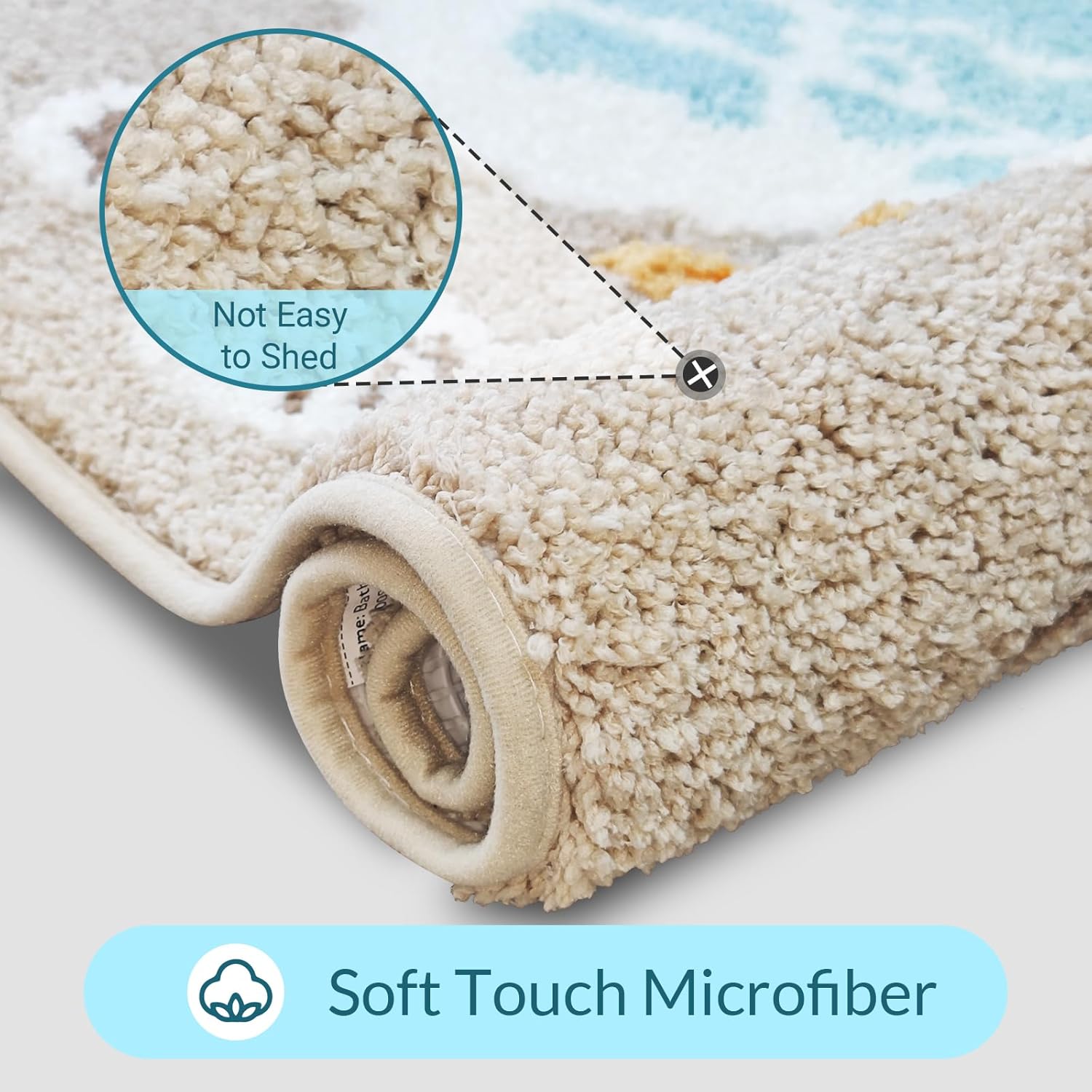 Beach Bathroom Rugs Soft Absorbent Ocean Wave Bath Mat with Non-Slip Backing Coastal Decor for Bathroom Kitchen Entryway, Blue Sea Design with Starfish Shells Pattern Bath Decor (C, 20" x 32")