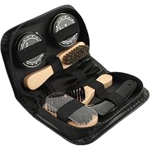 Leather Shoe Polishing Kit with Wooden Handle Brushes & Storage Case