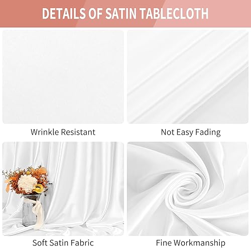 Miniatura 5 de Paquete de 10 manteles de satén de 120 pulgadas, redondos, sedosos, de color blanco, tela lavable y de seda brillante, para decoración de bodas,
