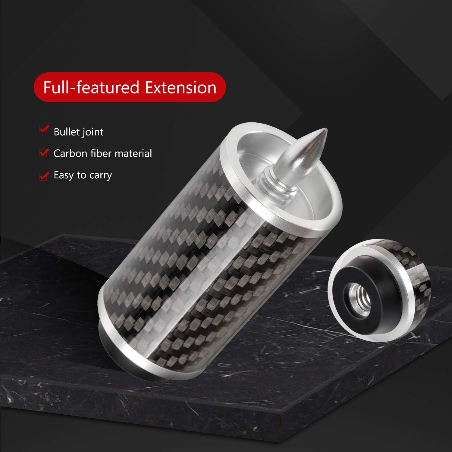KONLLEN Extensión de taco de piscina con 3 topes de fibra de carbono para billar de extensión de billar para mezz Predator ZOKUE Jflowers Cue (fibra de carbono) (2 pulgadas)