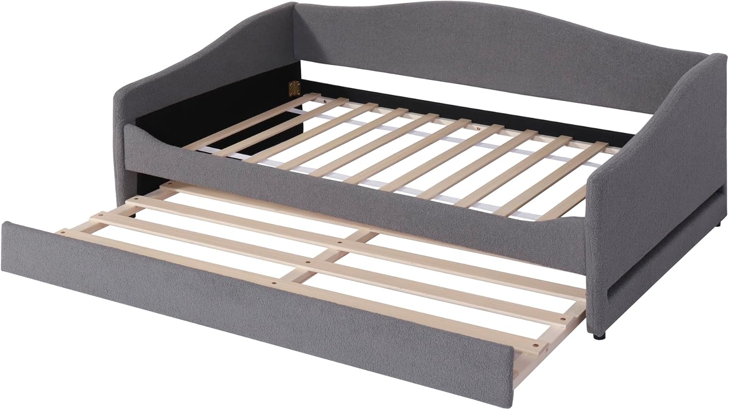 Merax Upholstered Daybed, Twin Size Teddy Fleece Sofa Bed with Trundle & LED Lights for Bedroom, Wood Slat Support, No Box Spring Needed, Easy Assembly, Grey