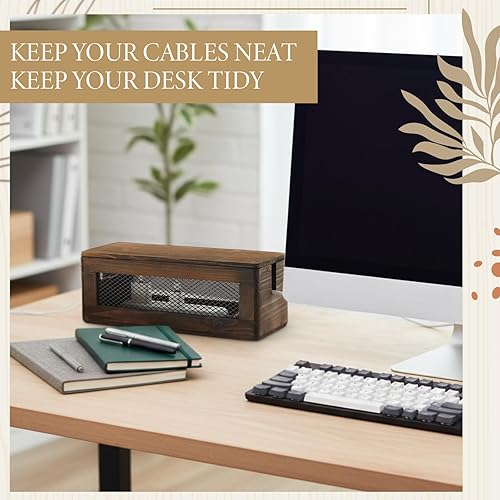 Miniatura 6 de Chunful Caja grande de gestión de cables de madera de 15.7 x 6 x 6.7 pulgadas, organizador de cables con tapa magnética y ventilación, para