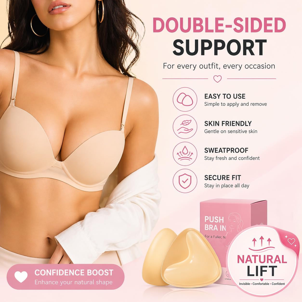 TAOHUA GARDEN Bra Pads Inserts for Women, Double Sided Push Up Sticky Bra Inserts, Removable Reusable Foam Breast Inserts