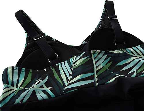 Miniatura 5 de Septangle Women's Two Piece Swimsuit V Neck Tankini Bathing Suit for Big Bust Plus Size Swimwear with Boy Short