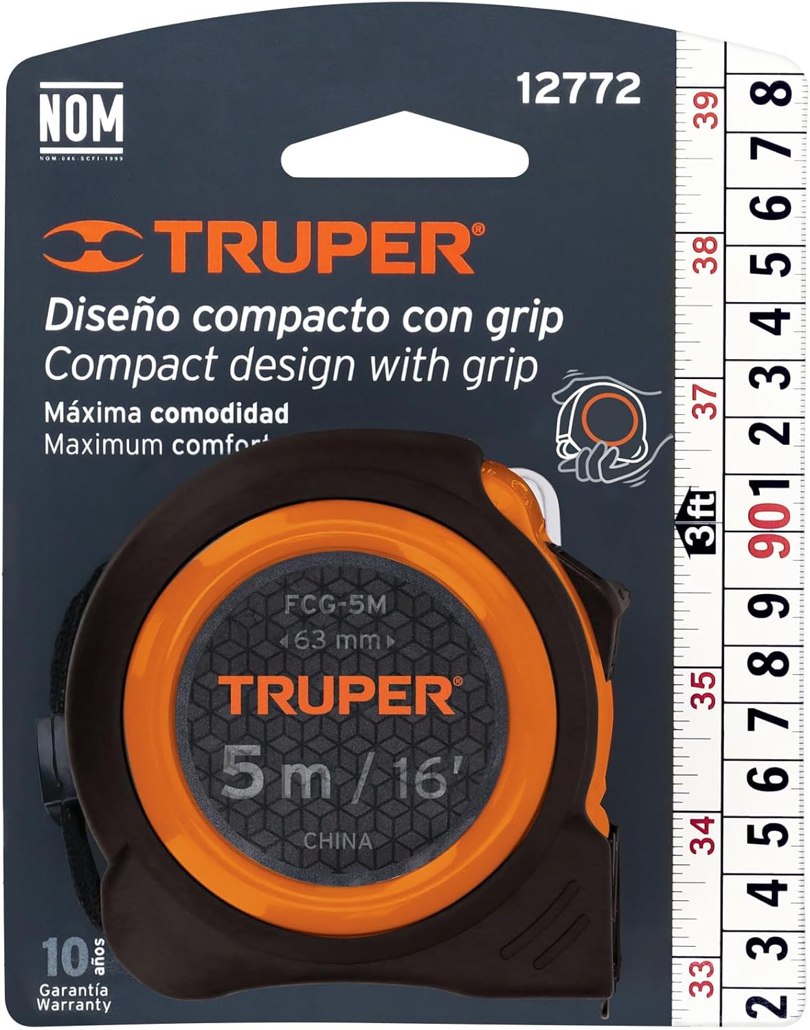 Flexómetro compact grip, 5 m, 19 mm tape