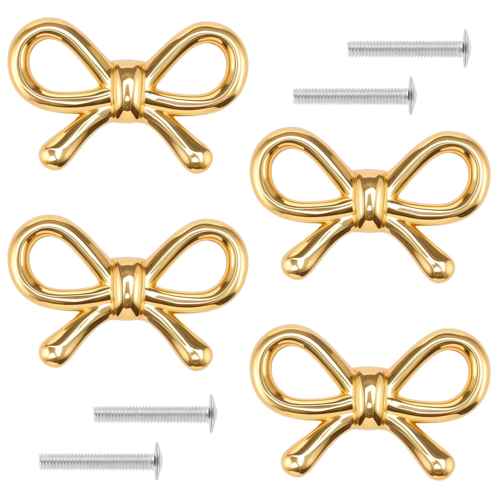 2/4/6 Pcs Bow Tie Gold Bow Drawer Knobs Gold Brass Cabinet Pulls with Screws Decorative Cupboard Handles for Dresser Wardrobe Drawer Cabinet(4pcs)