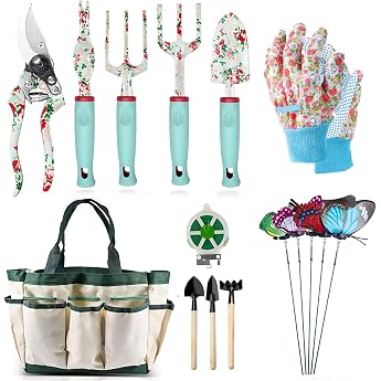 Garden Tool Set 16-Piece Flower Garden Tools Set Garden Hand Tool Gift Set Garden Gifts for Women and Men with Secateurs and Storage Bag Garden Accessories Gift
