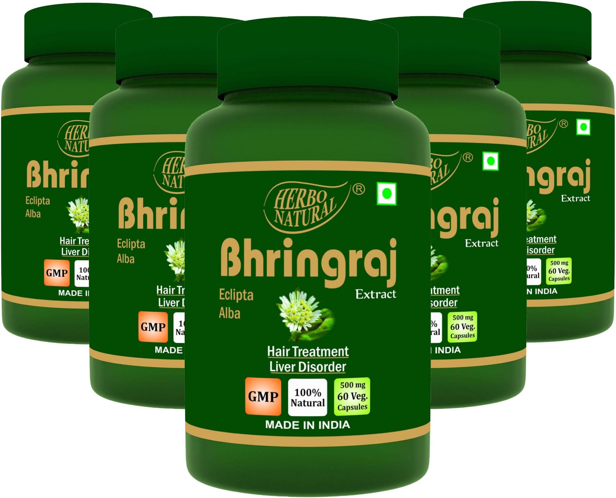 Bhringraj (Eclipta Alba) Extract 500 mg 60 Veg Capsule a Product from GMP Certified (Pack of 5)