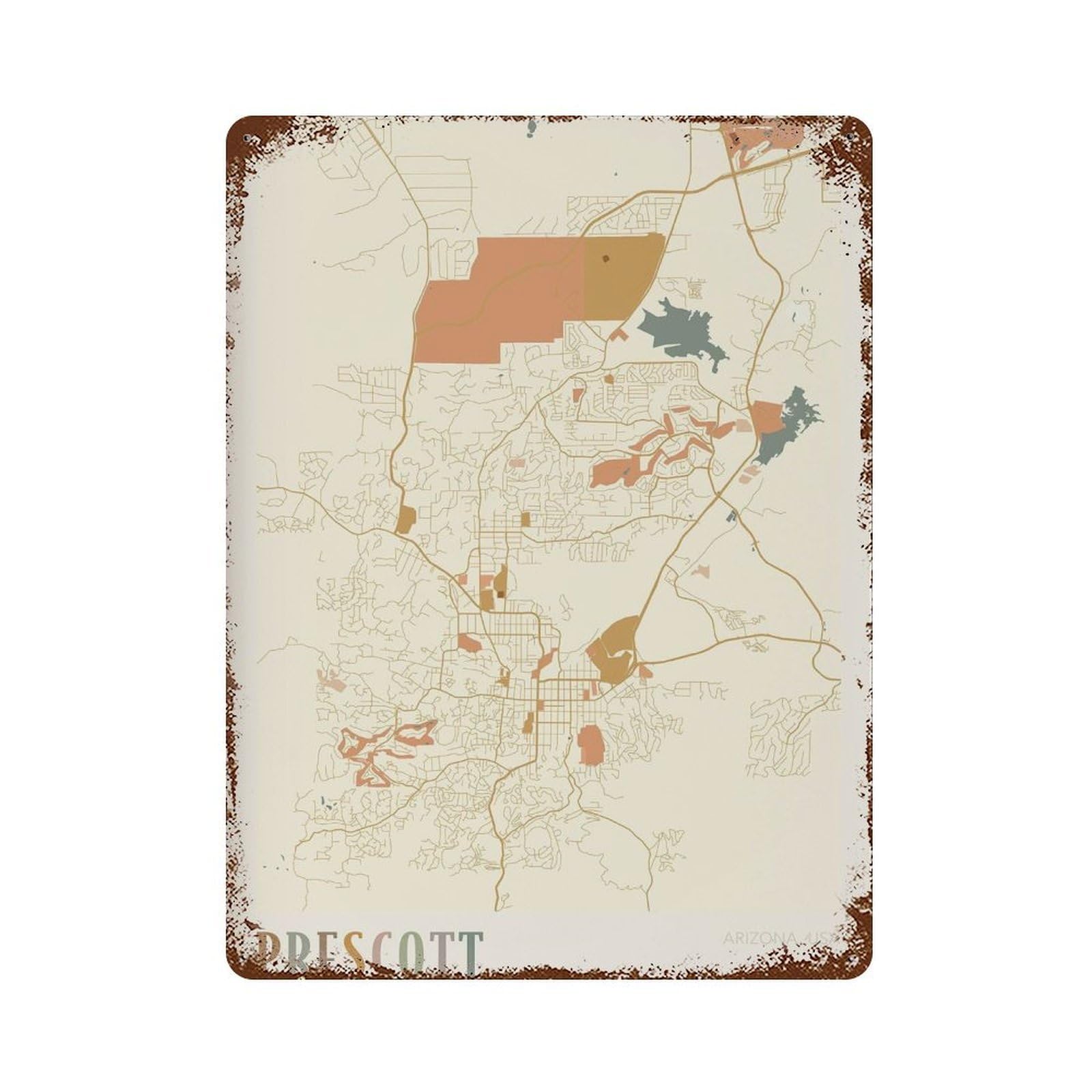 xiaoxiaoshen Prescott Map Arizona Travel Gift Boho for Lawyer Wall Decor Art Metal Tin Poster Modern Home Decor Art Home Bar Shop Decorations Vintage Sign 40x30cm