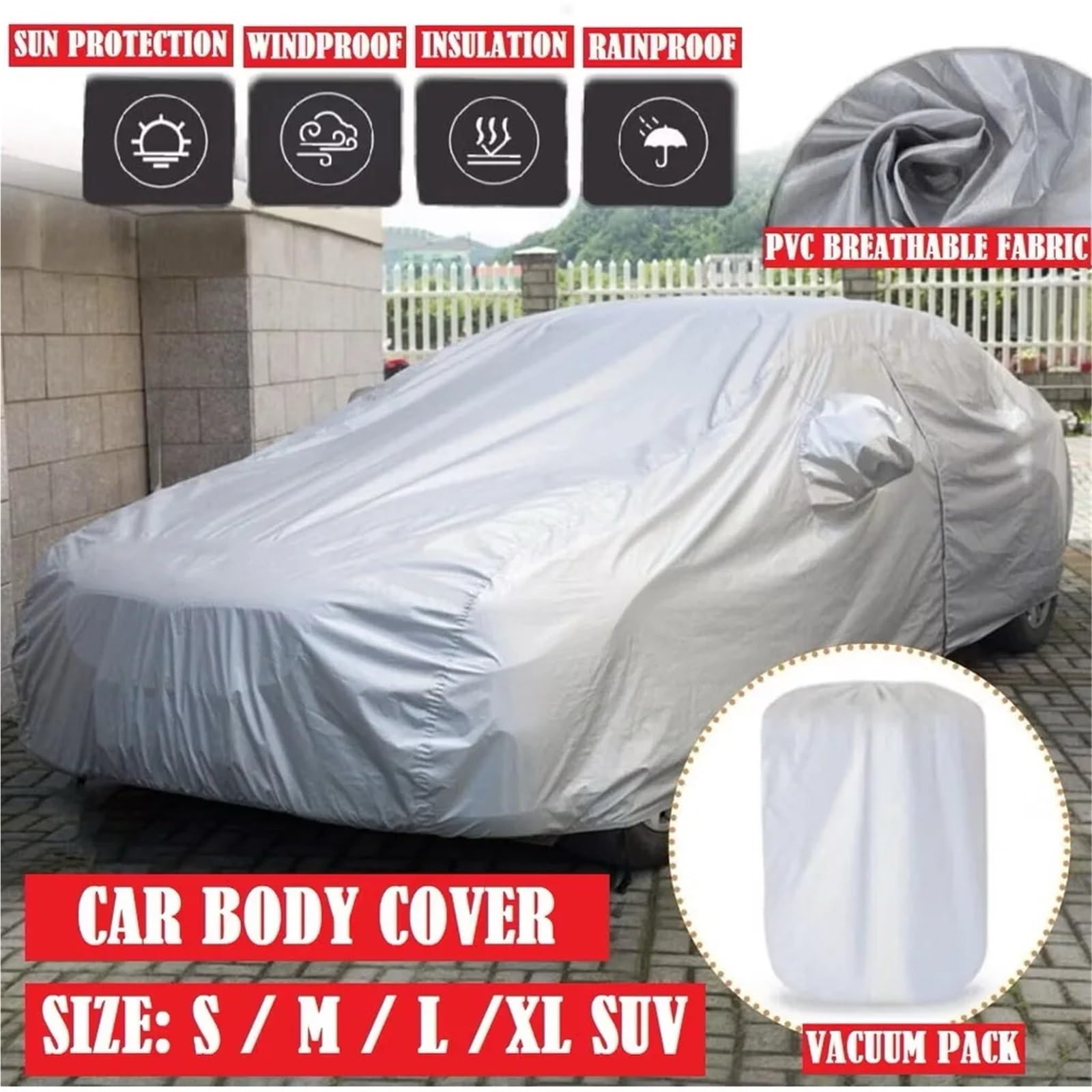 Funda de Coche Parasol Universal para Coche, protección contra el Polvo y el Sol, con Tiras Reflectantes, para Hatchback, sedán y SUV. Funda de Coche Exterior(XXL-5.3X2.0X1.50M,Silver)