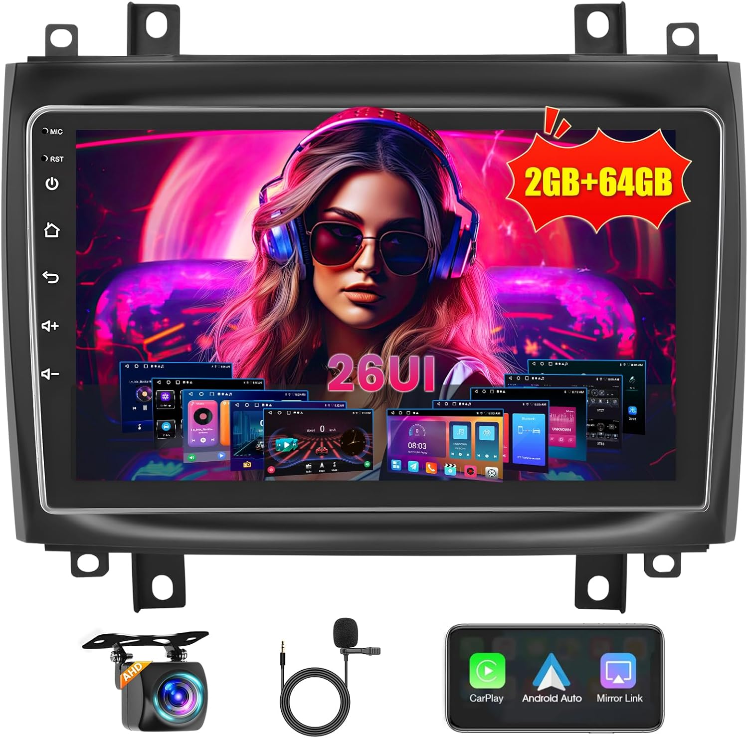 [2+64G] Android 15 Car Stereo for Cadillac CTS 2003-2007/Cadillac SRX 2004-2008 with Wireless Carplay Android Auto, 10 Inch HD Touchscreen Car Radio with GPS WiFi Bluetooth FM/RDS EQ SWC