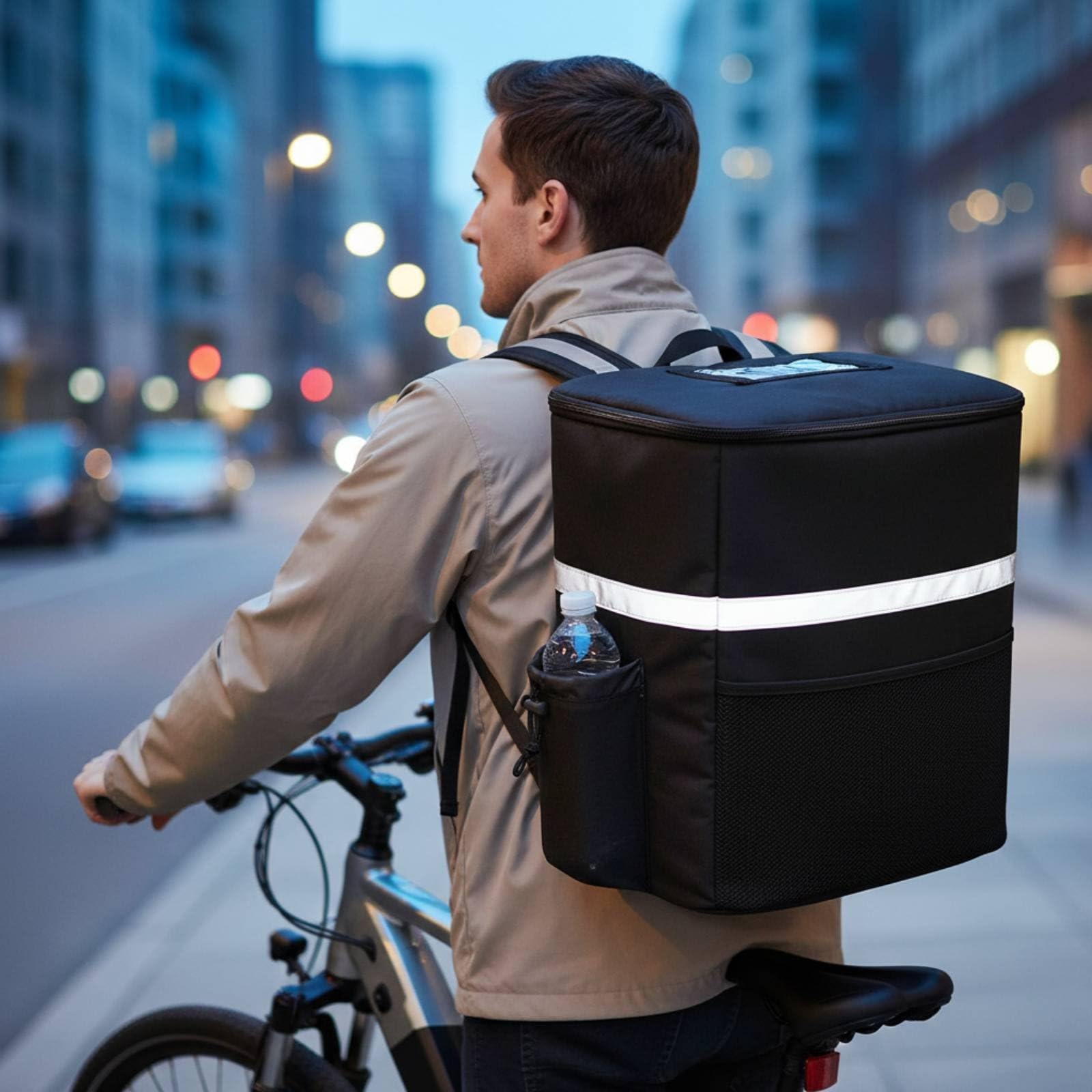 Glacière Portable Sac Isotherme Sac à, Noir, Noir Avec Bandes Réfléchissantes Argentées Avec Extension