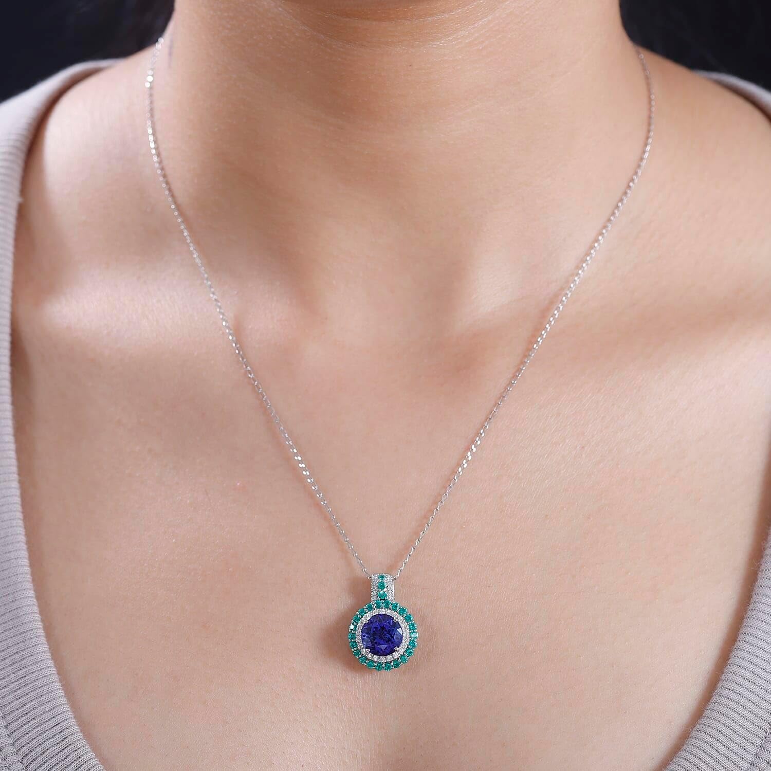 SHOP LC DELIVERING JOY RHAPSODY AAAA Blue Tanzanite Emerald Round 950 Platinum Pendant Necklace for Women Jewelry Birthday Christmas Gifts Size 18" Ct 3.34 E-F Color VS Clarity
