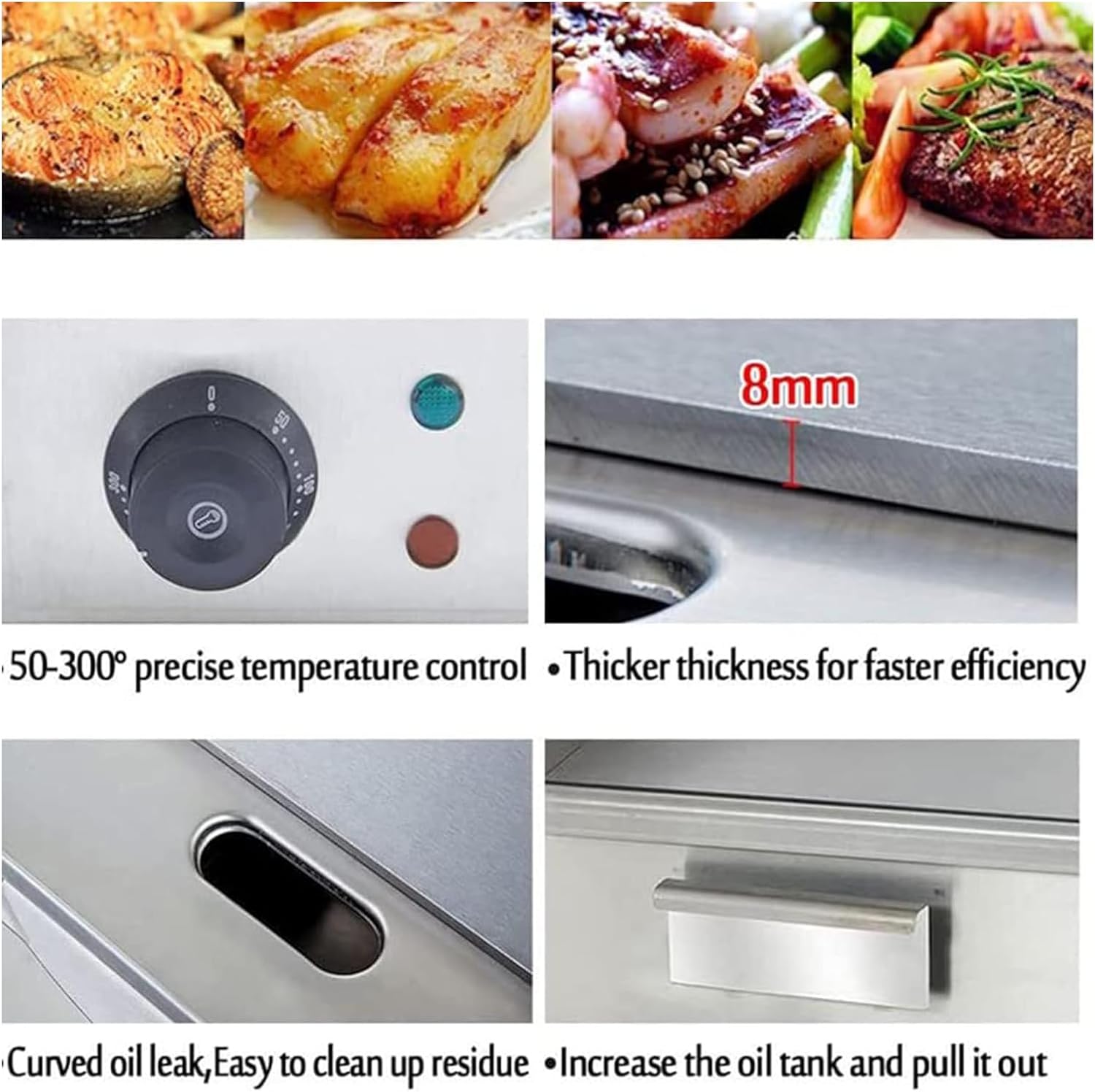 28" Electric Tabletop Flat Top Teppanyaki Grill, 4400W Stainless Steel Countertop Griddle for BBQ Teppanyaki Cooking, Adjustable Temperature from 50°c to 300°c