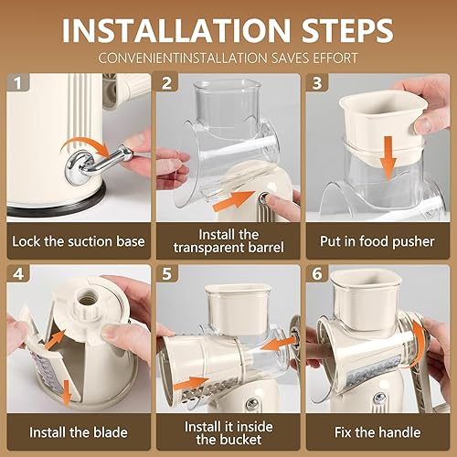 Miniatura 7 de Rallador de queso giratorio con mango rallador de queso 5 en 1 manivela, base de succión fuerte para frutas y verduras nueces con caja de