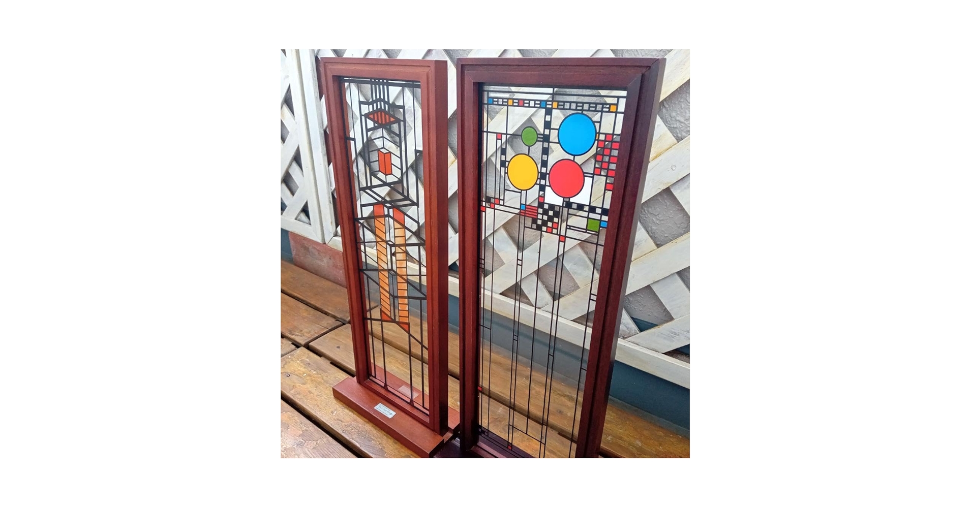 Amazon.co.jp: フランクロイドライト ステンドグラス木製枠2枚