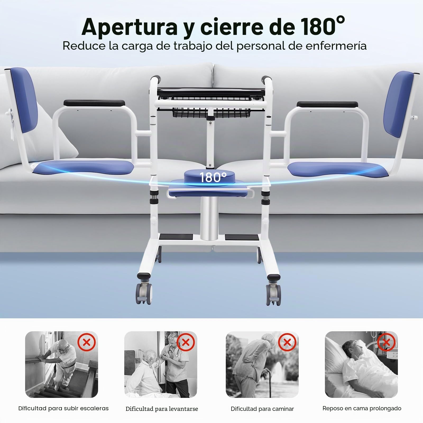 Elevador hidráulico para pacientes y silla de aseo con función de inodoro, ayuda de transferencia de altura ajustable (30-46 cm) para personas mayores, 150 kg, 4 ruedas con frenos, ideal para el hogar