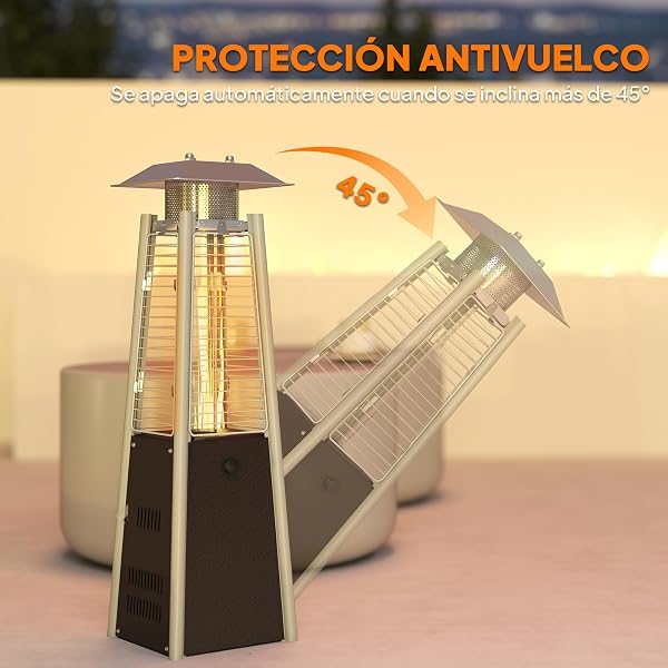 Outsunny Estufa de Gas Butano, 3000W, Calefactor de Exterior a Gas Portátil con Temperatura Ajustable, Protección contra Vuelcos, Ignición por Presión, para Butano y Propano, 3 m², Bronce - 4