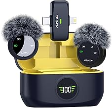 2 in 1 Wireless Microphone for iPhone and Android, Mini Noise Reduction Microphone, 40 Hour Charging Case, Magnetic Flap and Interview Clamp, 25 Meters Range