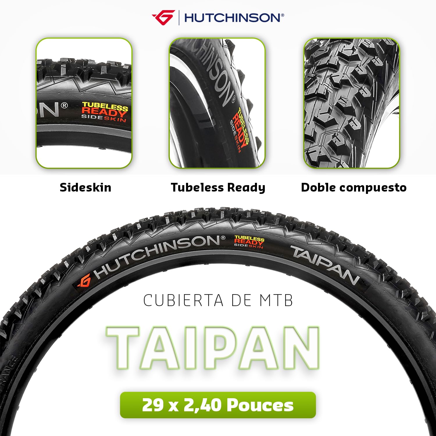 Hutchinson - TAIPAN XC - Cubierta MTB para Todos los Terrenos - Ligereza y Agarre - Varillas Flexibles - Negro - Tubeless Ready