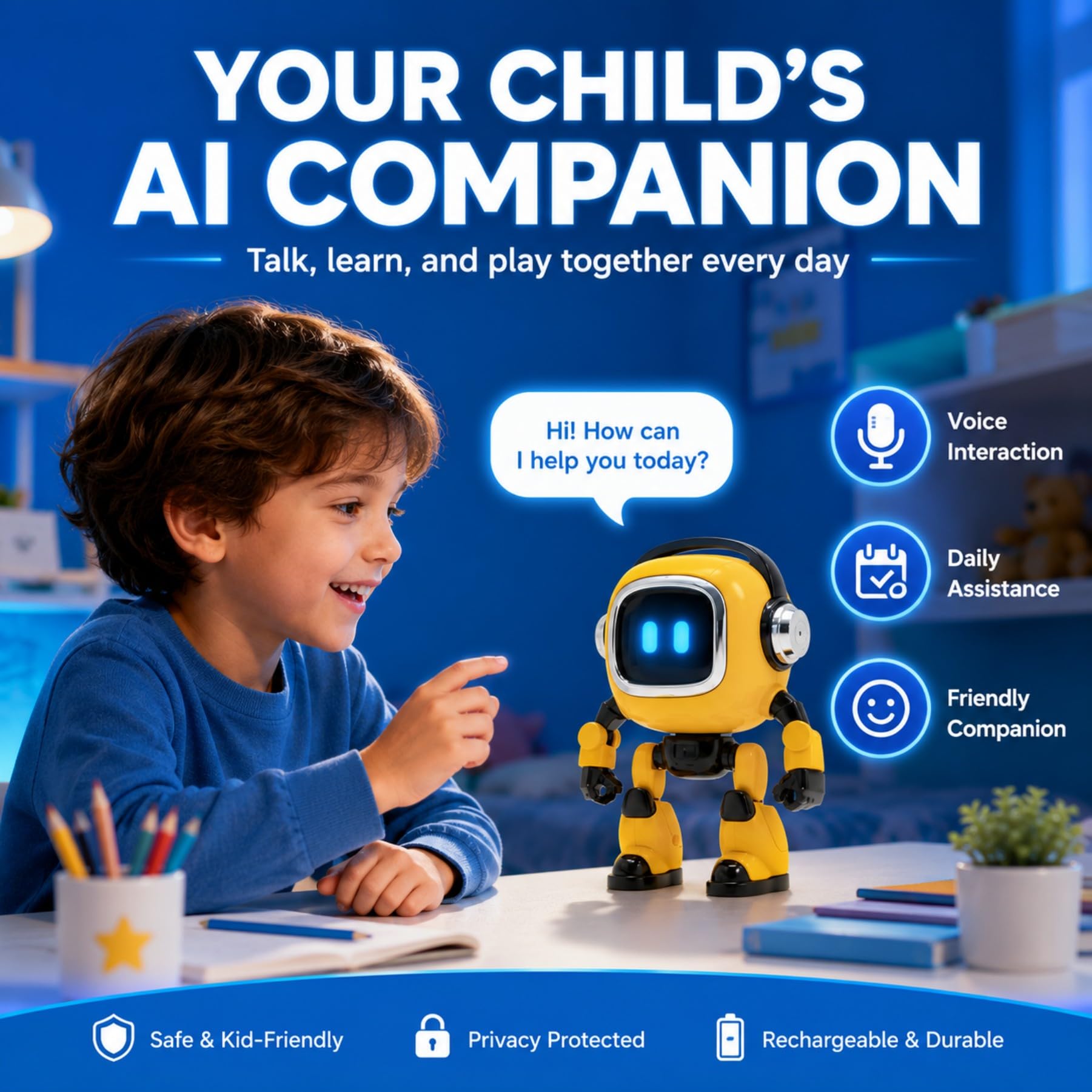 Robot AI Interactivo con Chat de Voz Aprendizaje Multilingüe App | Robot AI interactivo con voz, app, aprendizaje de idiomas y expresiones para escritorio, estudio y entretenimiento.